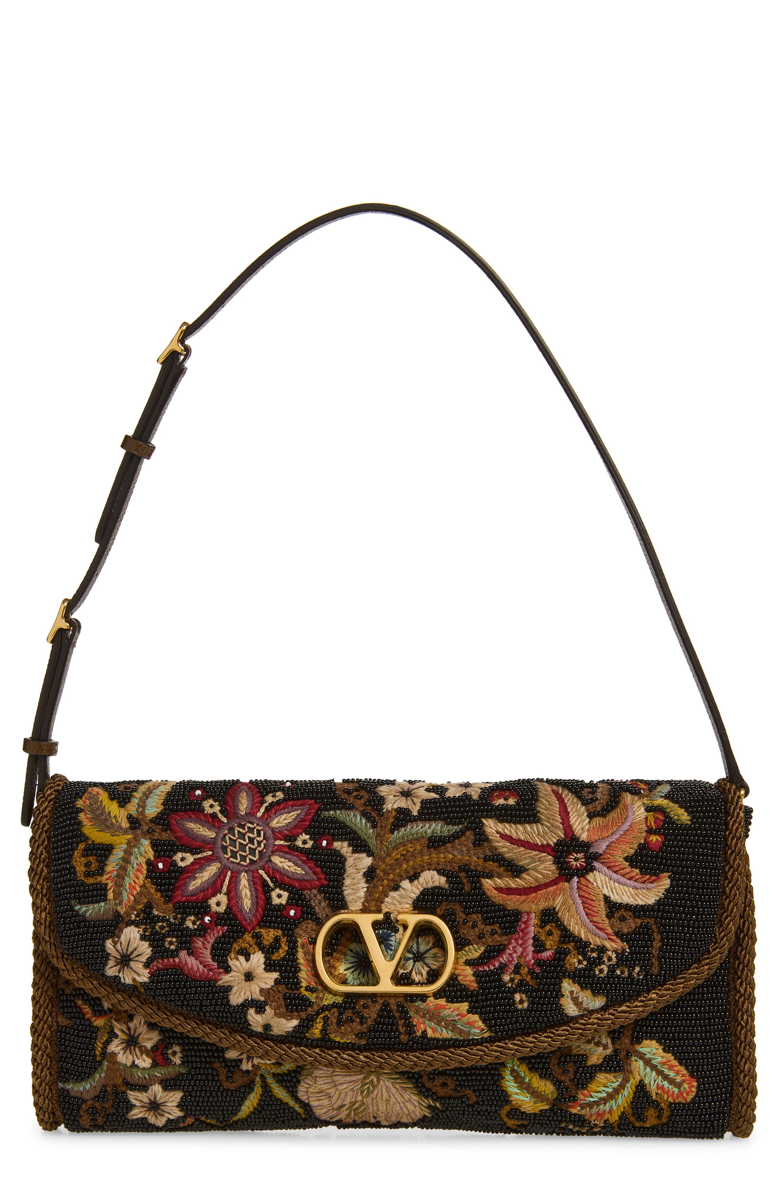 Valentino Garavani Vain Soft Embroidered Top Handle Bag, Main, color, Multi Brown