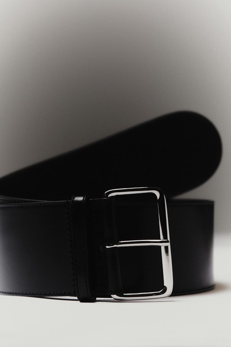 Wide Leather Belt, Alternate, color, BLACK