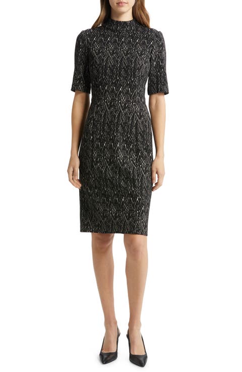 Abstract Herringbone Print Sheath Dress