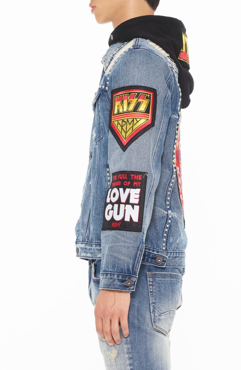 Cult of Individuality Type II Studded Distressed Denim Jacket, Alternate, color, Kiss
