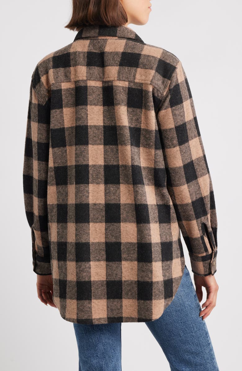 beachlunchlounge Taelyn Buffalo Plaid Oversize Button-Up Shirt, Alternate, color, Tan/ Black