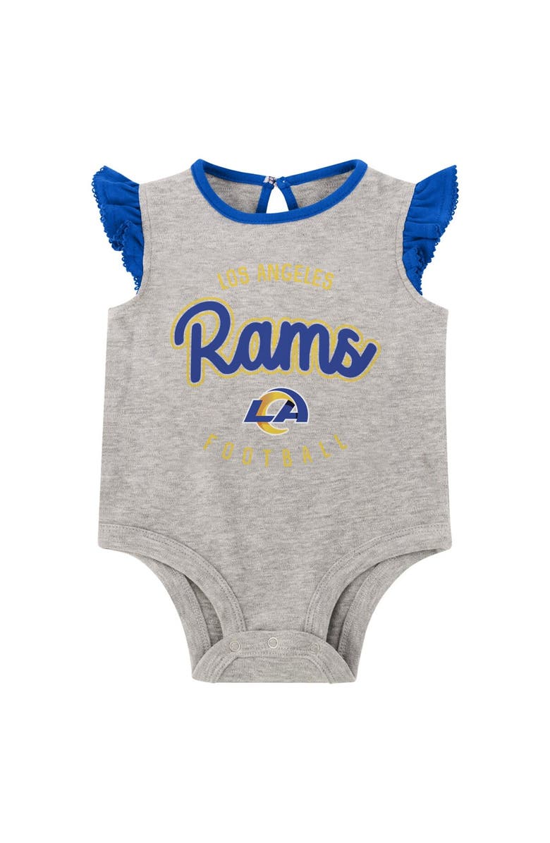 Outerstuff Girls Infant Heather Gray/Royal Los Angeles Rams All Dolled Up Three-Piece Bodysuit, Skirt & Booties Set, Alternate, color, Heather Gray