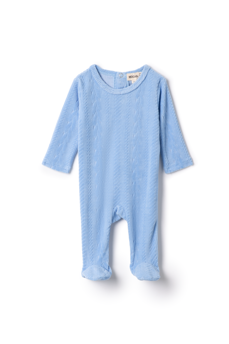 Boy Cable Textured Velour Romper, Main, color, Blue