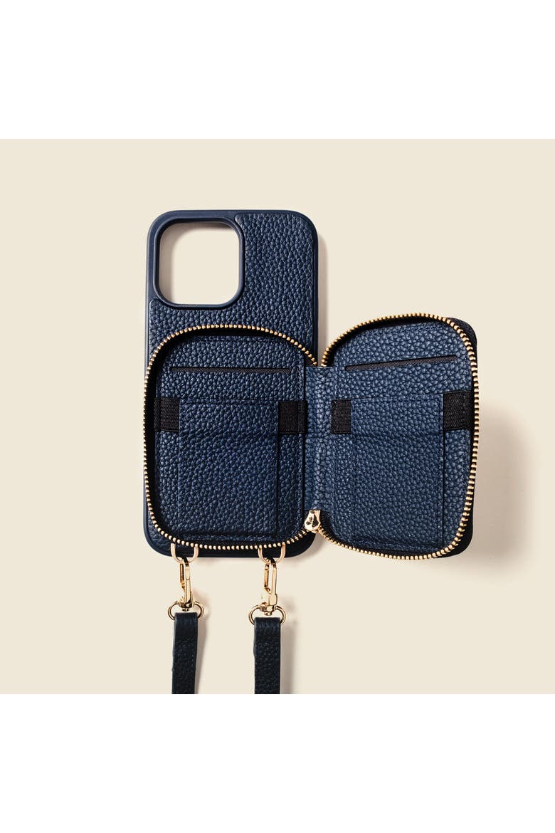Leather iPhone Case with wallet and crossbody strap - 14 Pro, Alternate, color, Navy