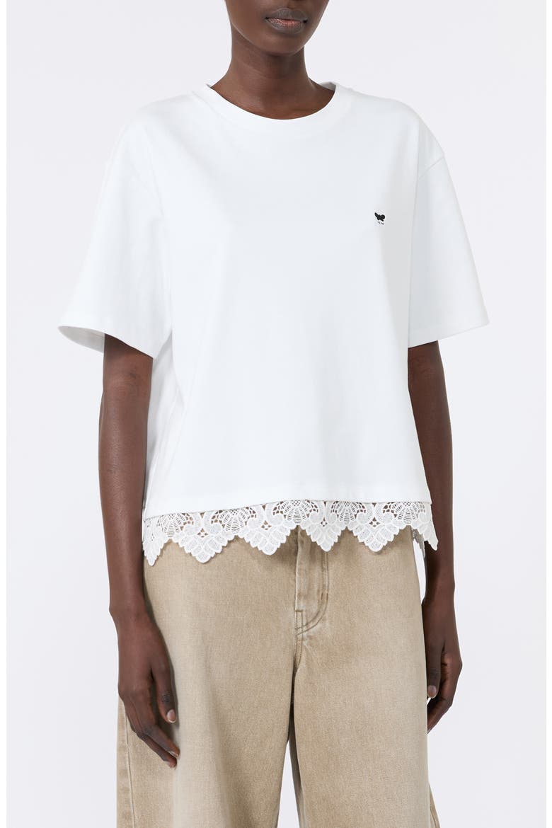 Sala Lace Hem Cotton T-Shirt, Main, color, WHITE