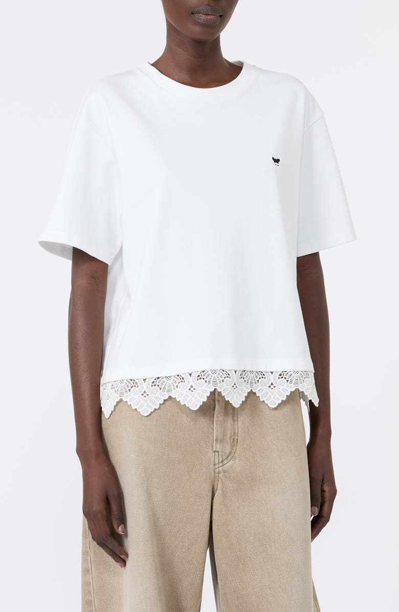 Weekend Max Mara Sala Lace Hem Cotton T-Shirt, Main, color, White