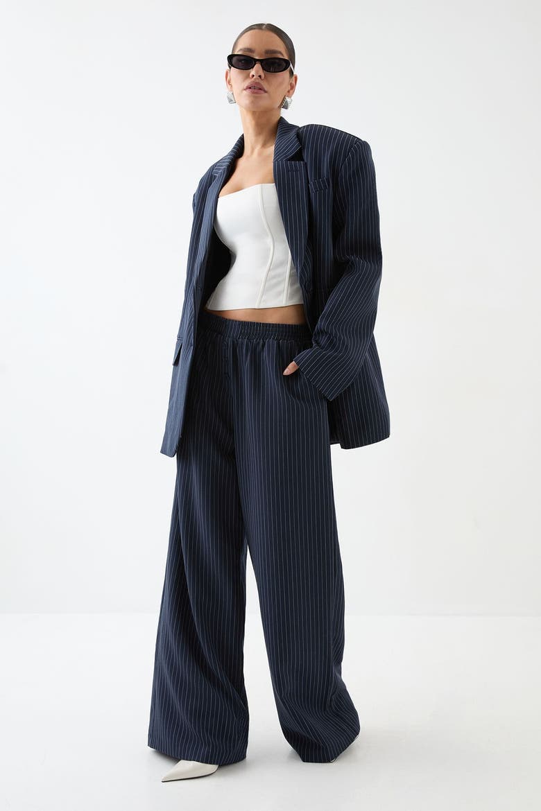 Premium Pinstripe Oversized Blazer, Alternate, color, Navy