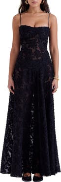 HOUSE OF CB Seren Blush Sheer Lace-Up Back Gown