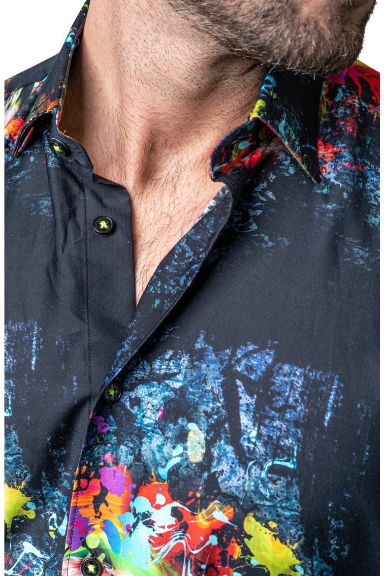 Fibonacci Skull Regular Fit Cotton Blend Button-Up Shirt, Alternate, color, BLUE