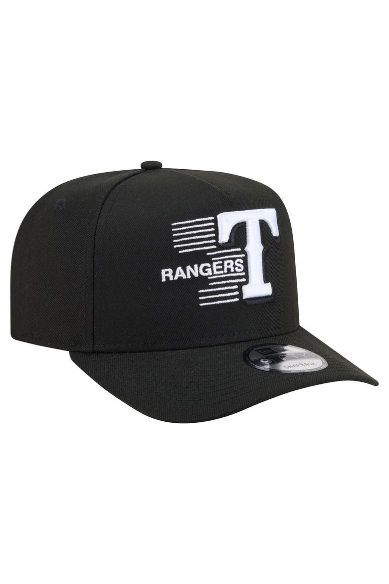 Men's New Era  Black Texas Rangers Motion A-Frame 9FIFTY Snapback Hat, Alternate, color, Black