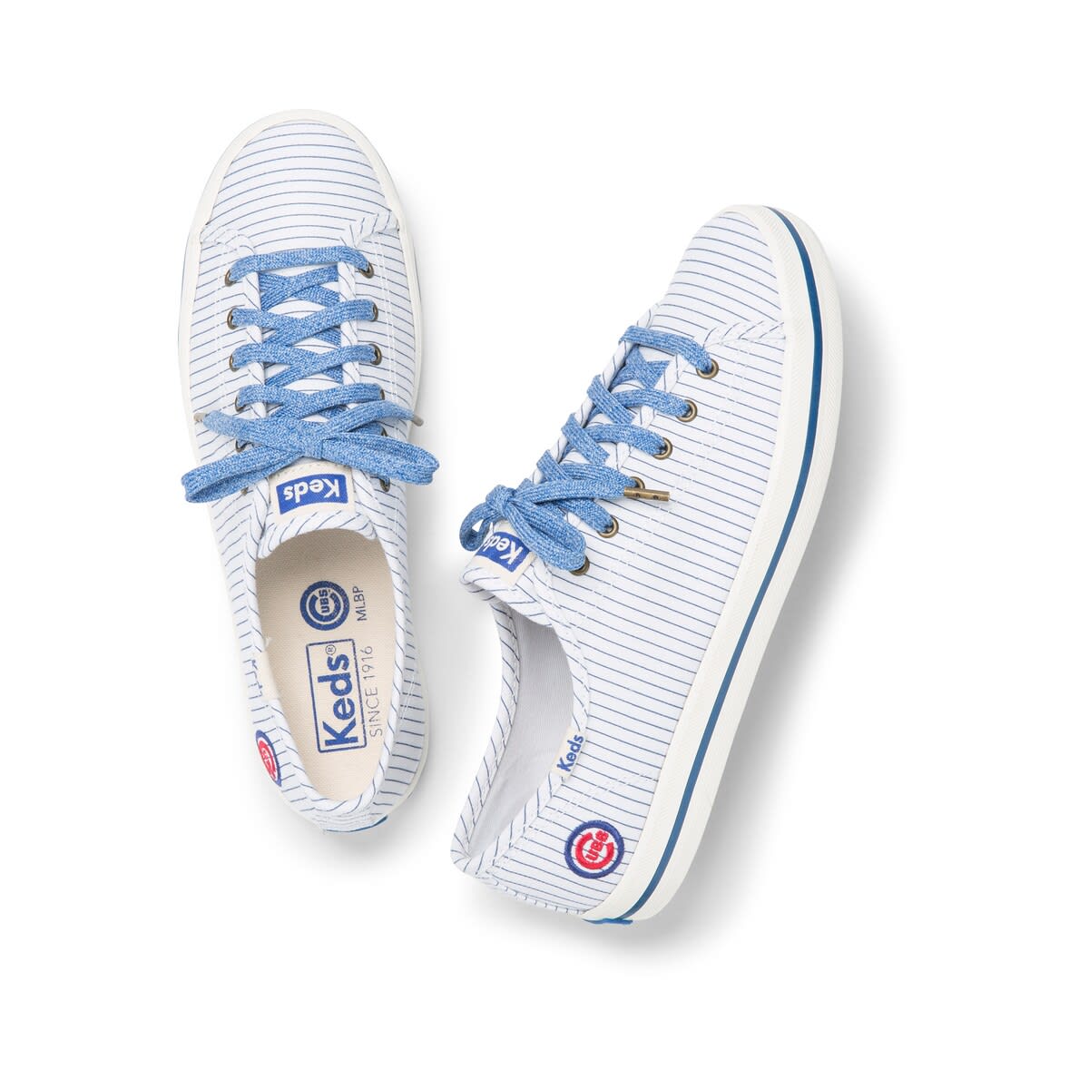 Keds<sup>®</sup> Women's Keds White Chicago Cubs Kickstart Pinstripe Sneakers, Alternate, color, 