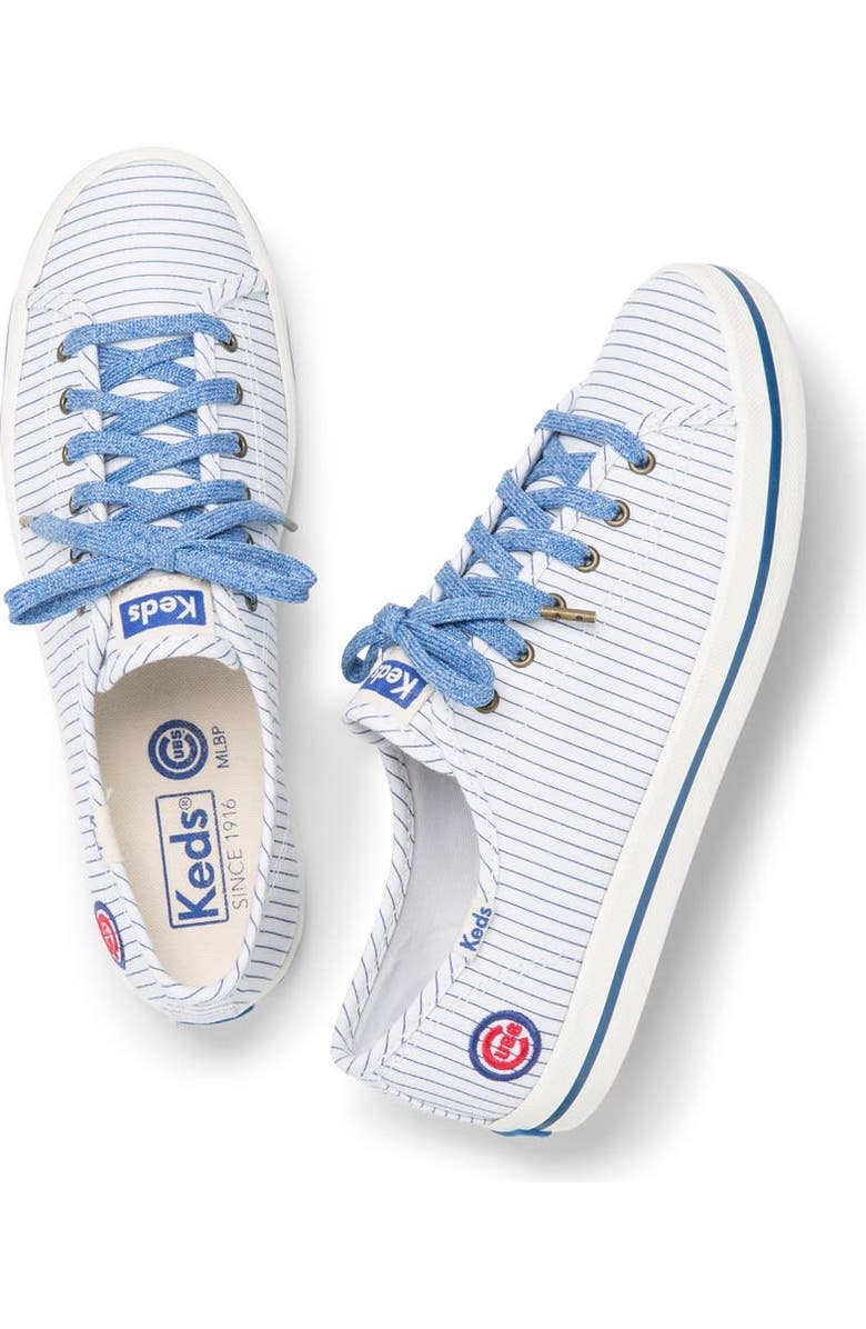 Keds<sup>®</sup> Women's Keds White Chicago Cubs Kickstart Pinstripe Sneakers, Alternate, color,