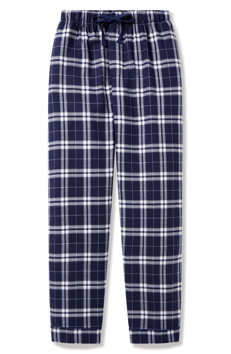 Petite Plume Oxford Tartan Cotton Pajama Pants, Alternate, color, Navy
