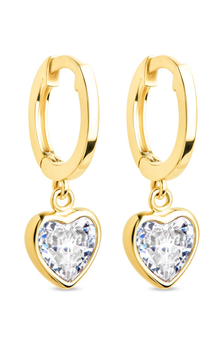 Sterling Forever Lizzy Heart Drop Hoop Earrings, Main, color, Gold