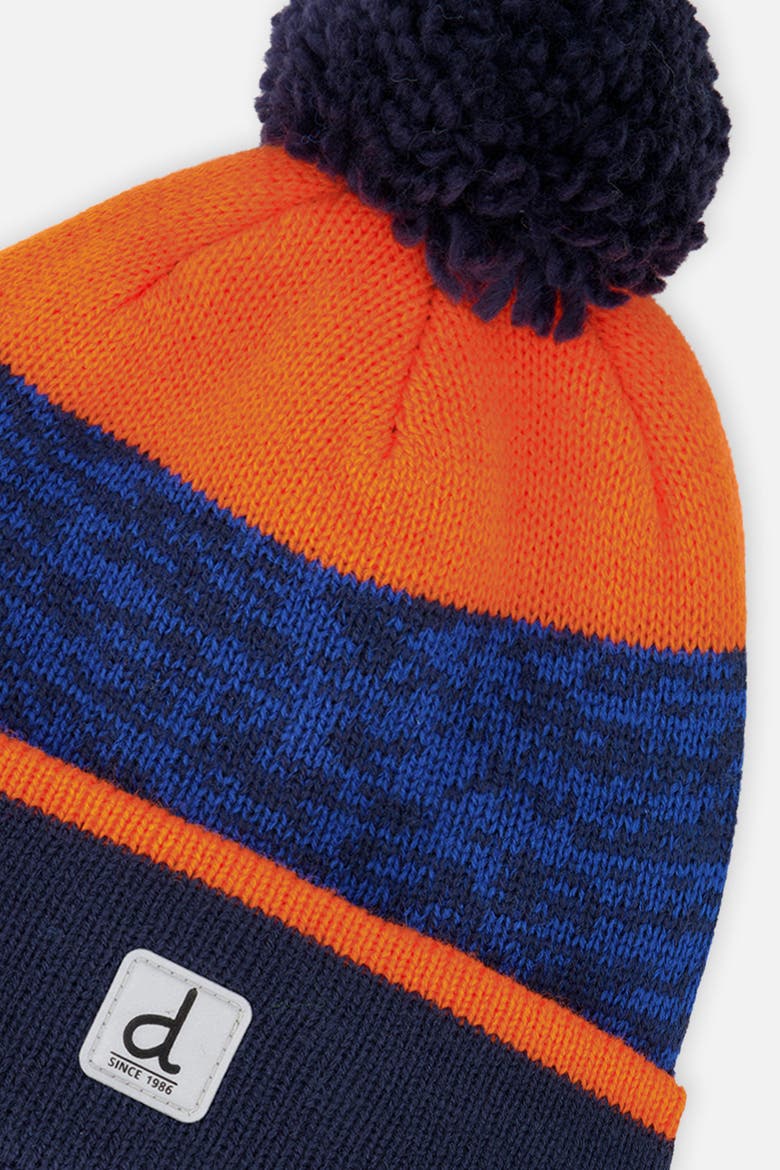 Colorblock Ribbed Cuff Winter Knit Hat with Pompom, Alternate, color, Blue and Orange