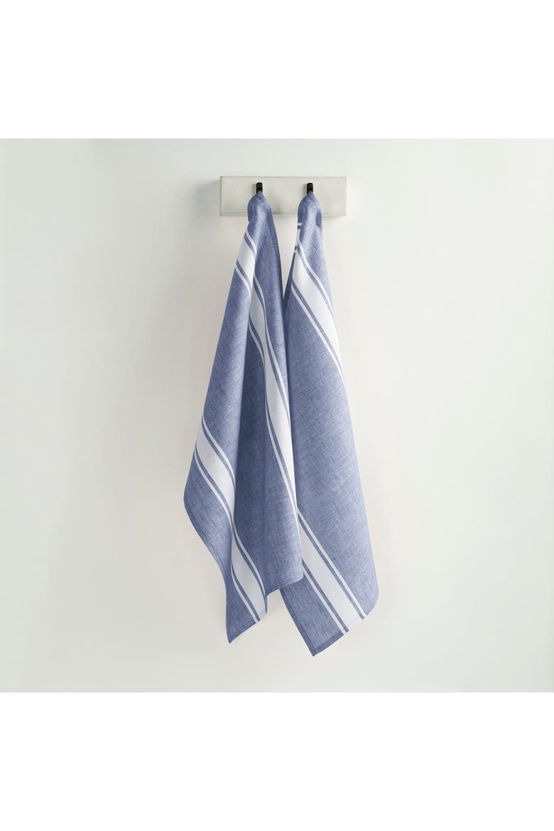 Linen Kitchen Towels Set of 2, 17 x 26" - Country Stripe, Main, color, Blue