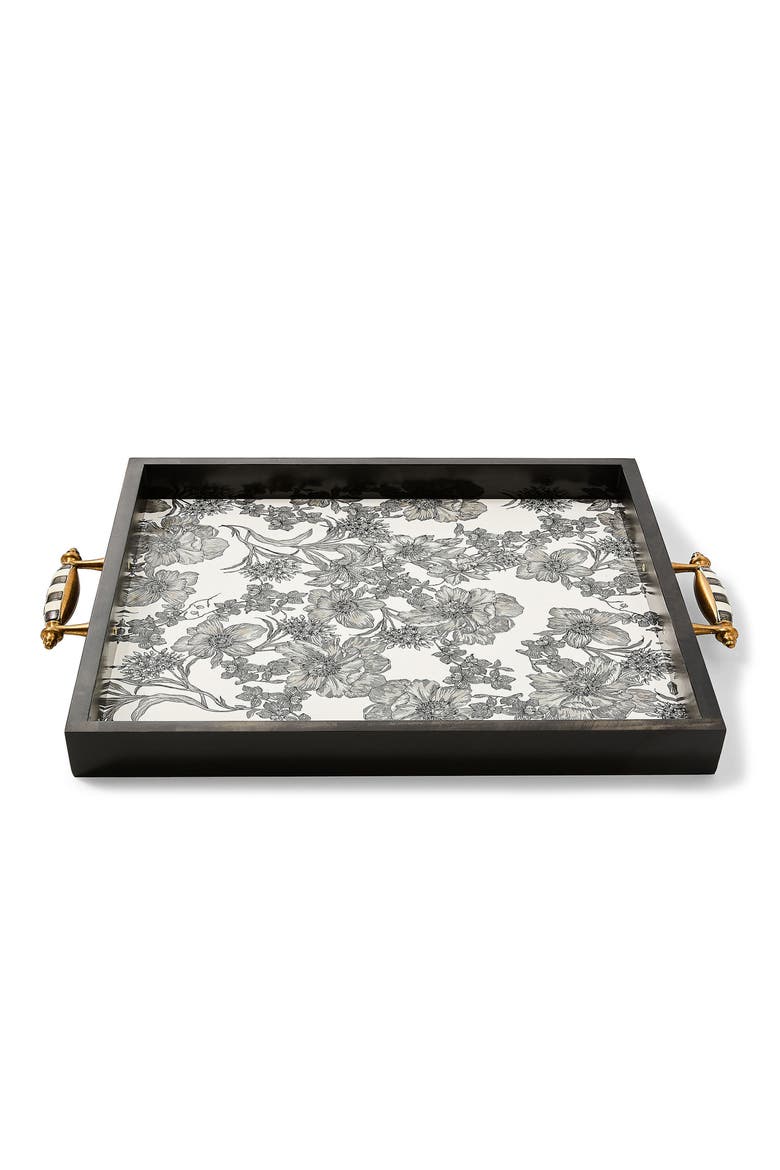 Courtly English Garden Serving Tray, Alternate, color, BLACK
