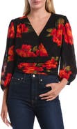 Laundry by Shelli Segal Puff Sleeve Faux Wrap Front Blouse