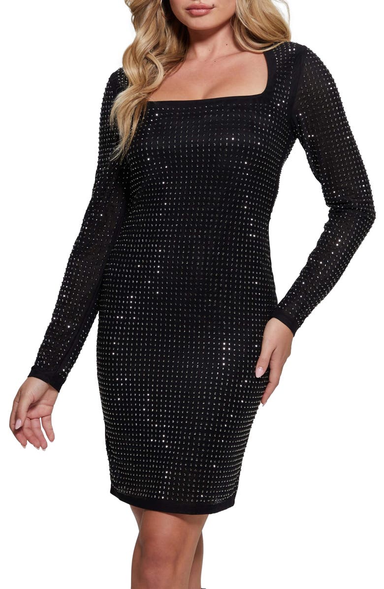 GUESS Emilie Rhinestone Long Sleeve Minidress, Alternate, color, 