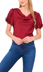 CeCe Bow Sleeve Cowl Neck Satin Charmeuse Top