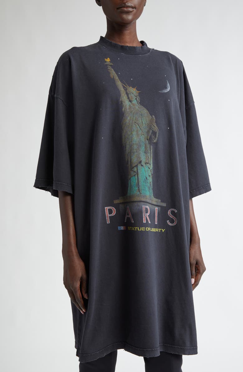 Balenciaga Liberty Graphic T-Shirt Minidress, Alternate, color, 1083 Faded Black