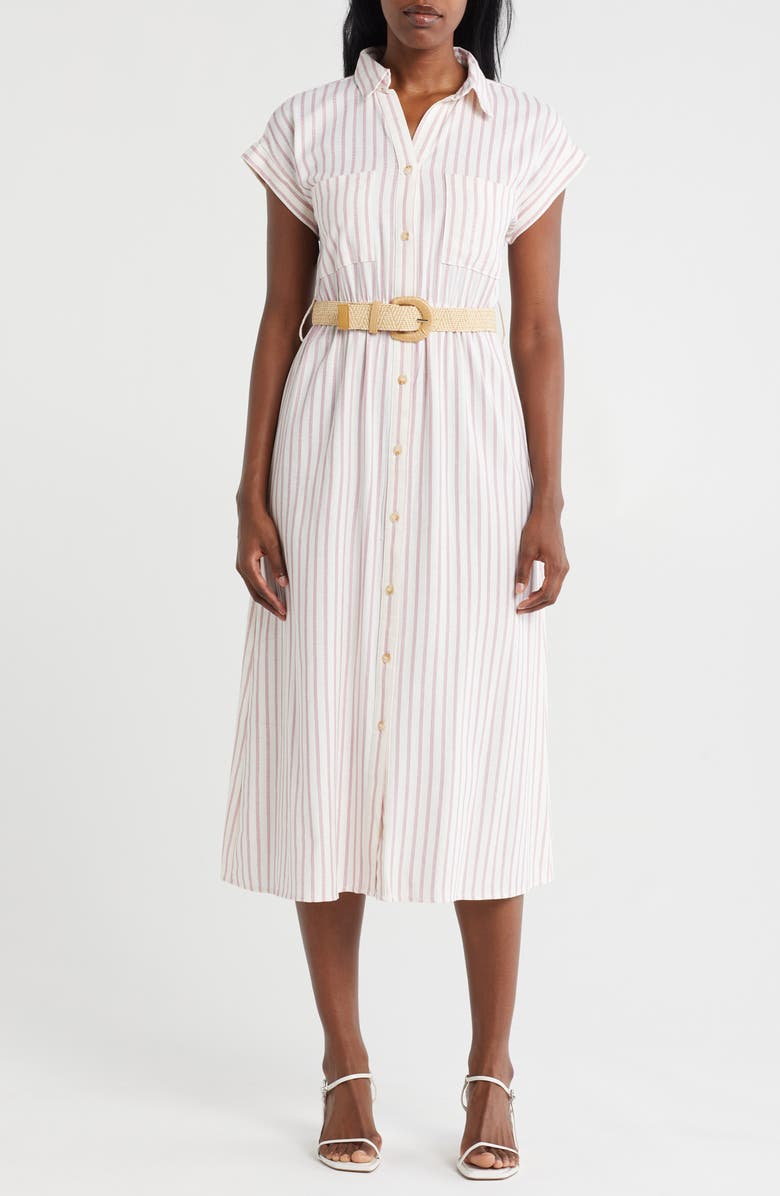 ZOE AND CLAIRE Striped Belted Shirtdress, Main, color, Mauve
