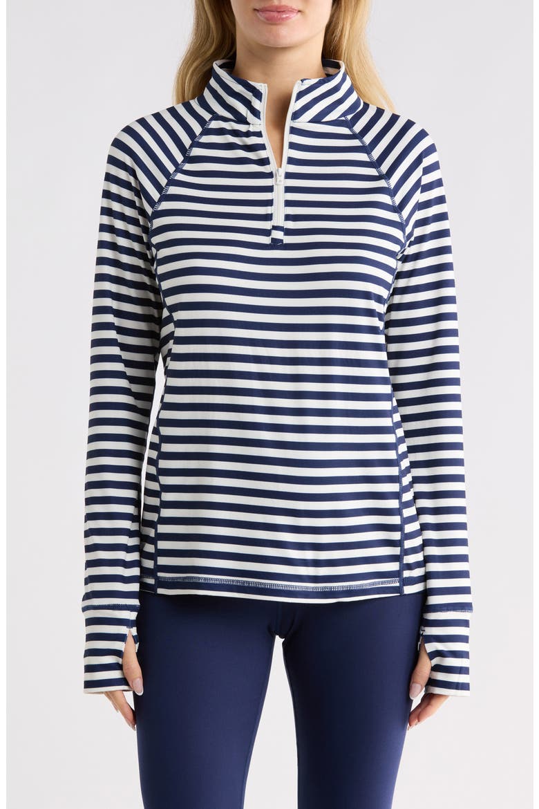 Quarter Zip Long Sleeved Performance Top, Main, color, DEEP SEA NAVY EVEN STRIPE