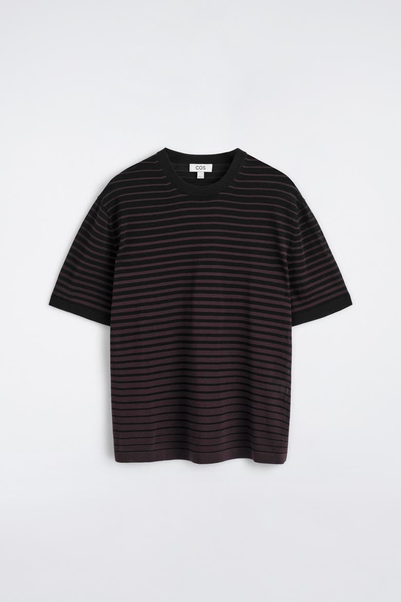 Striped Knitted Cotton T-shirt, Alternate, color, BROWN / BLACK / STRIPED