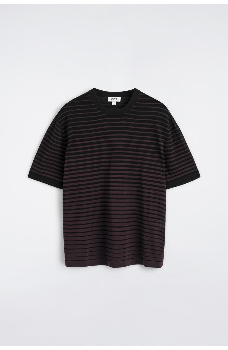COS Striped Knitted Cotton T-shirt, Alternate, color, Brown / Black / Striped