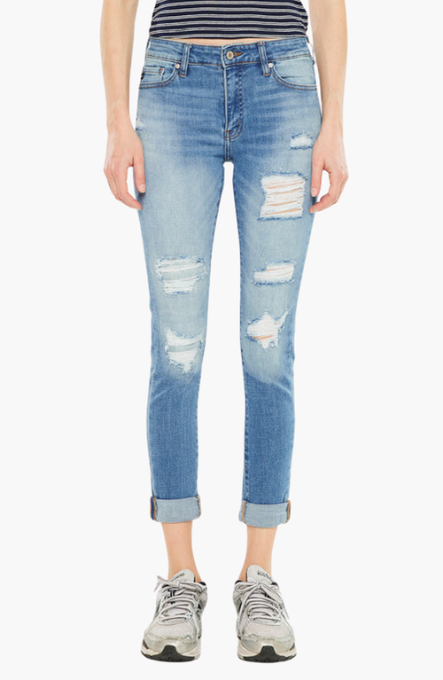 Kancan Caroline Mid Rise Ankle Skinny Jeans In Blue