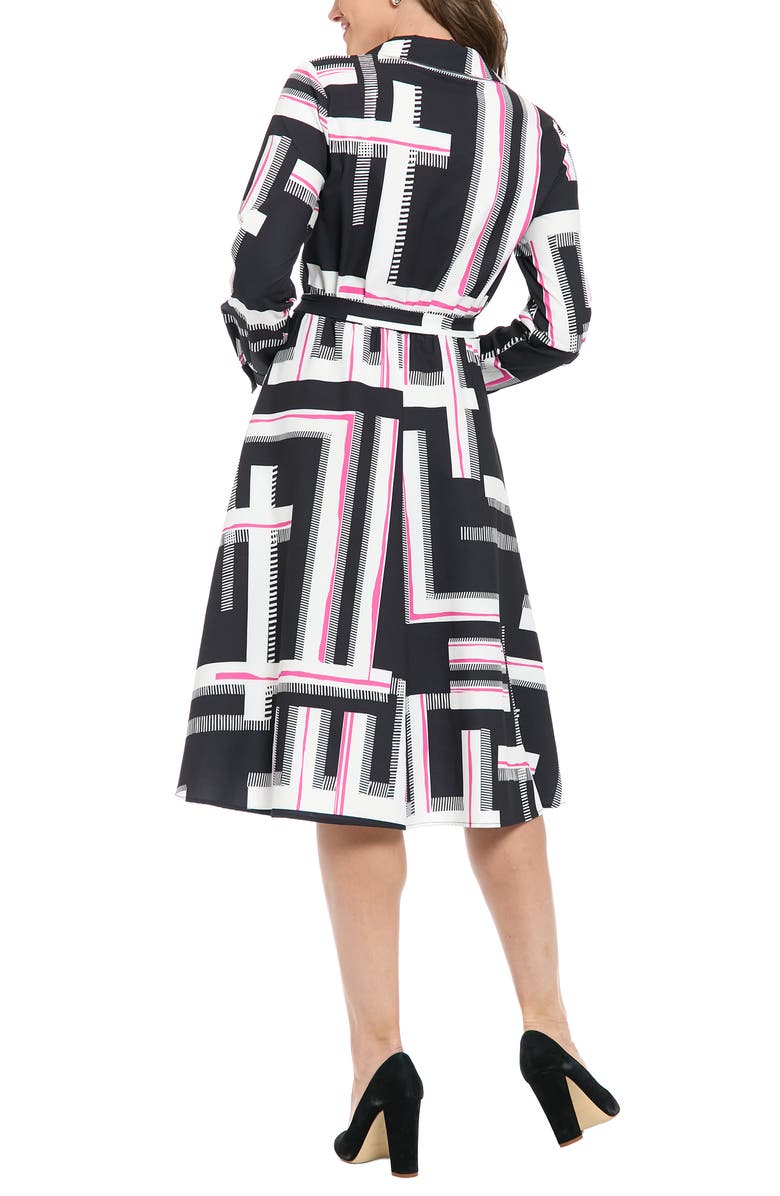 London Times Long Sleeve Shirtdress, Alternate, color, Black/ Pink