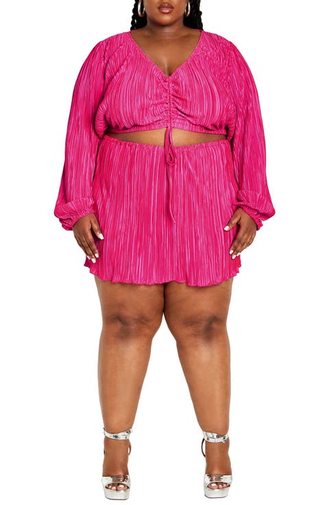 Hailee Plissé Cutout Long Sleeve Minidress (Plus)