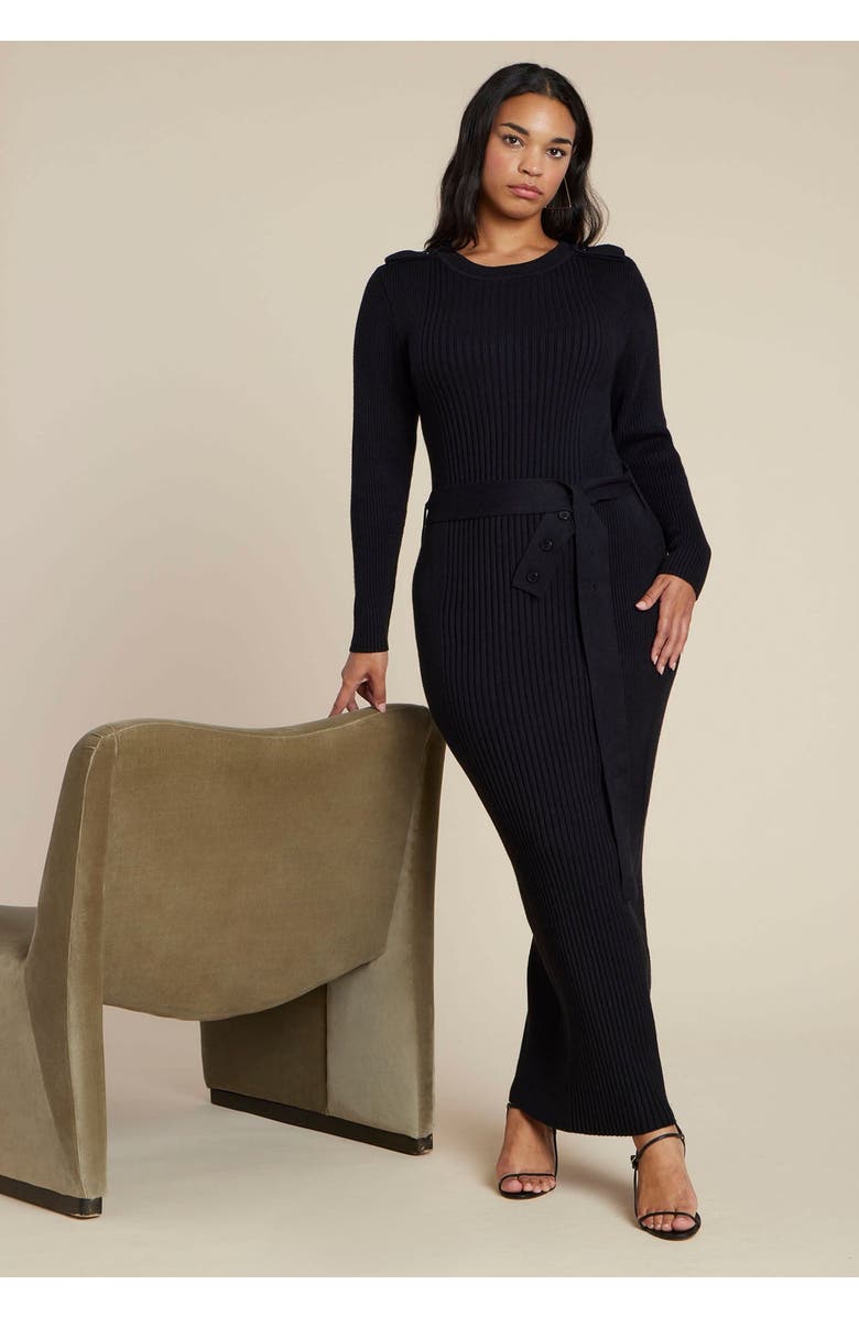 ELOQUII Multi Rib Maxi Sweater Dress, Main, color, Black Onyx