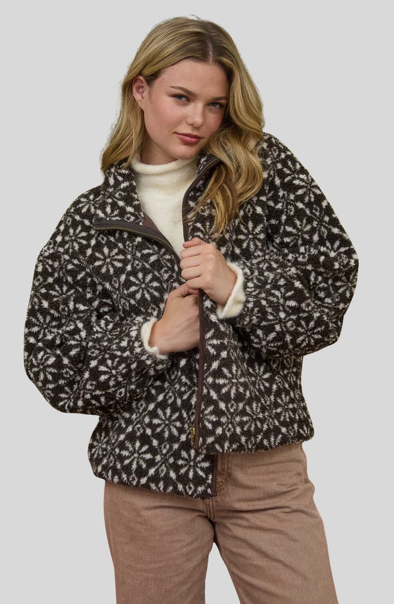 Blu Pepper Geometric Print Fleece Jacket, Alternate, color, Dark Brown