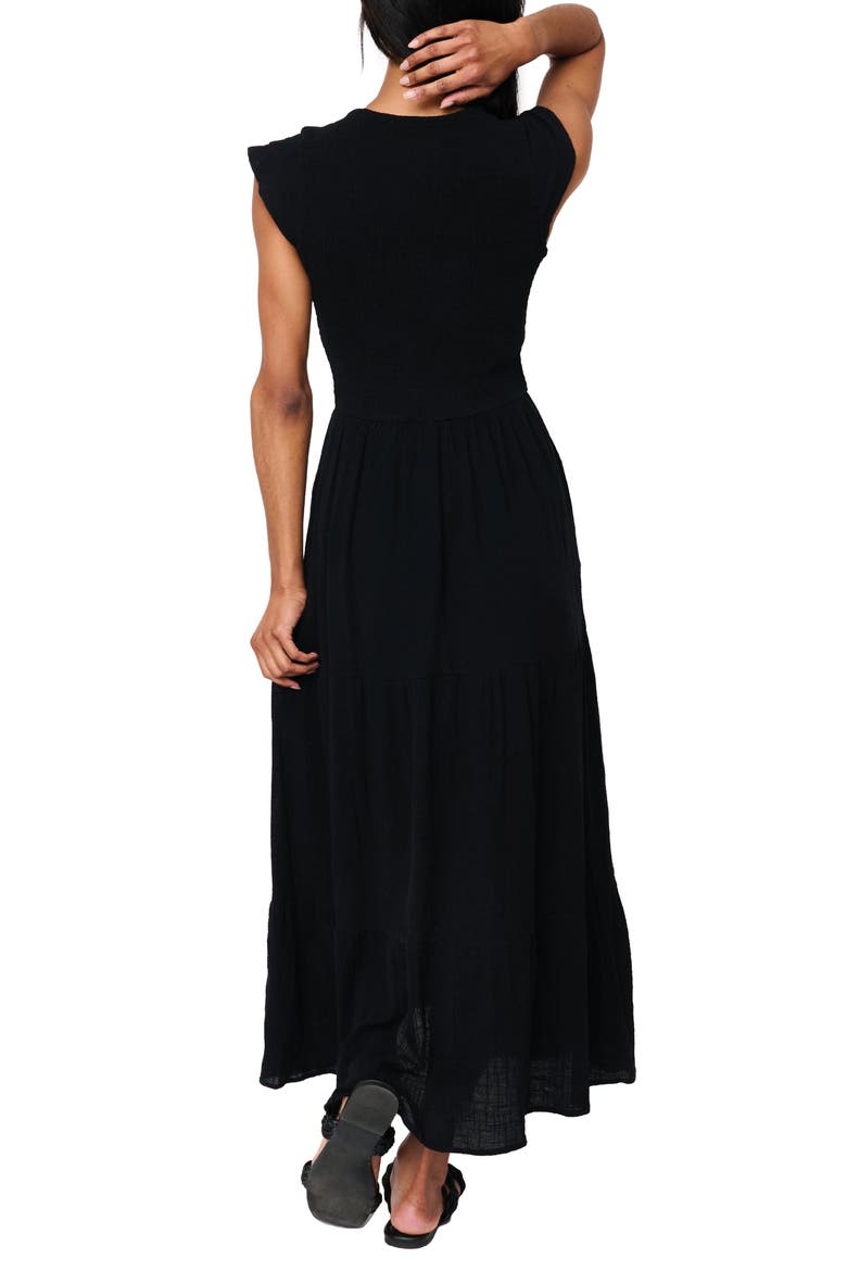 Flutter Sleeve Cotton Gauze Maxi Dress, Alternate, color, BLACK