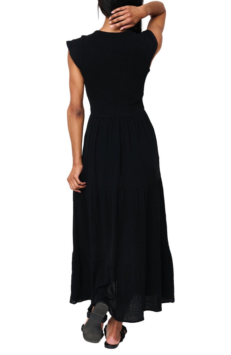 GIBSONLOOK Flutter Sleeve Cotton Gauze Maxi Dress, Alternate, color, Black