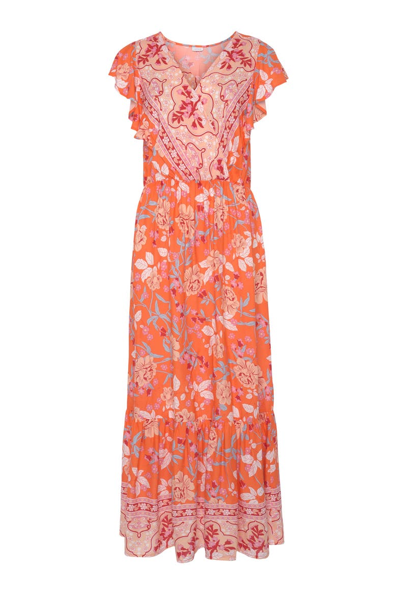 Floral V-Neck Maxi Dress, Alternate, color, Orange Multi