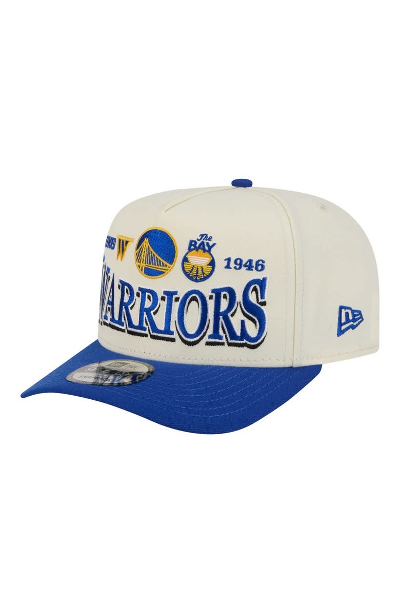 New Era Men's New Era  Cream/Royal Golden State Warriors Stretched 2-Tone A-Frame 9FIFTY Adjustable Hat, Main, color, Cream