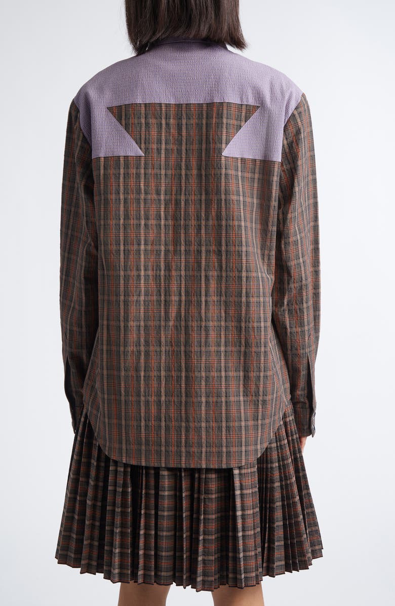 Chopova Lowena Vega Mixed Media Snap-Up Shirt, Alternate, color, Tartan Multi