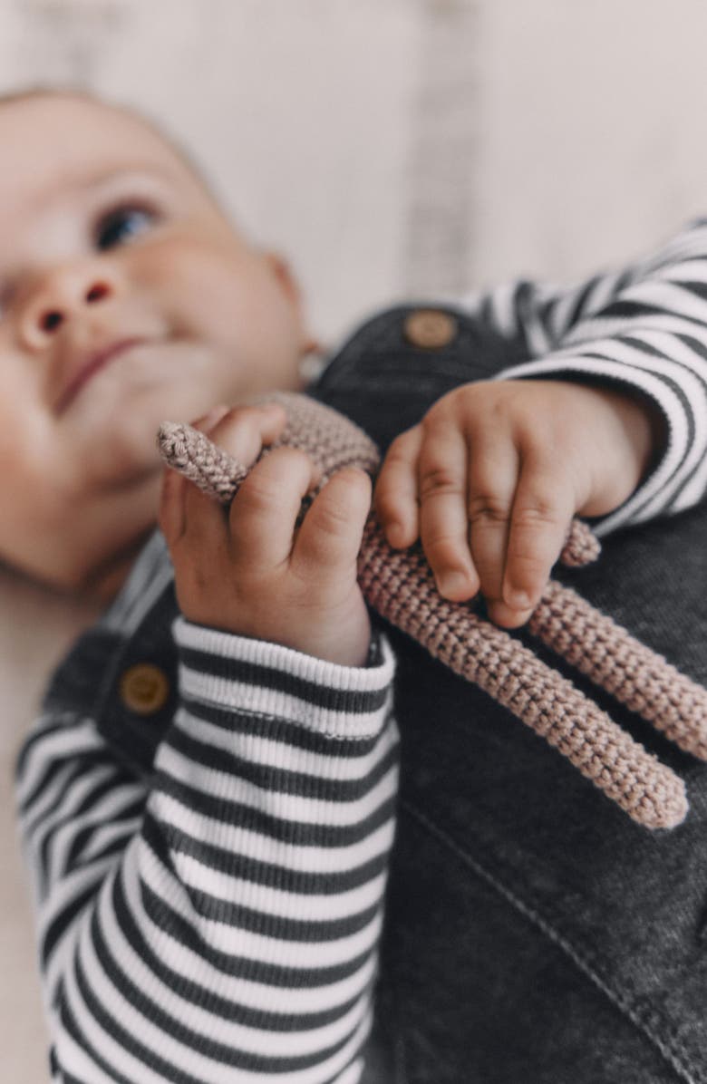 NEXT Stripe Long Sleeve T-Shirt & Denim Overalls Set, Alternate, color, Black