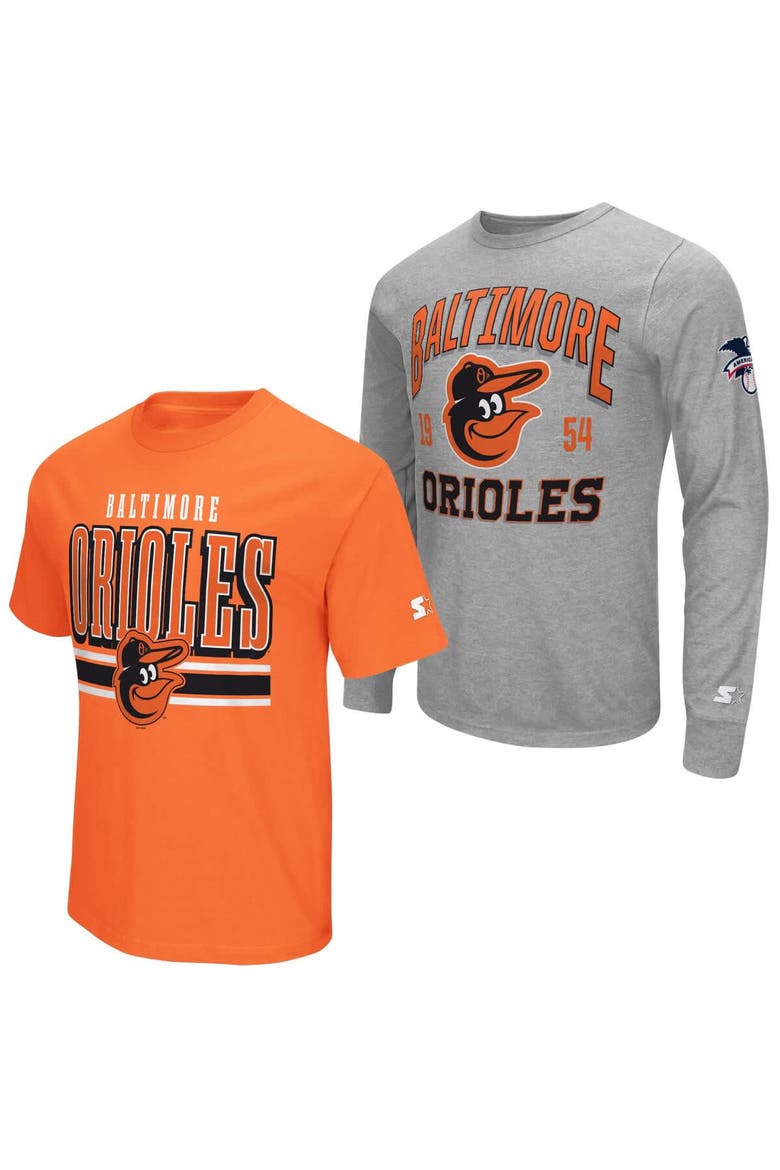 Men's Starter  Heather Gray/Orange Baltimore Orioles Two-Pack Long Sleeve & Short Sleeve T-Shirt Set, Main, color, Orange