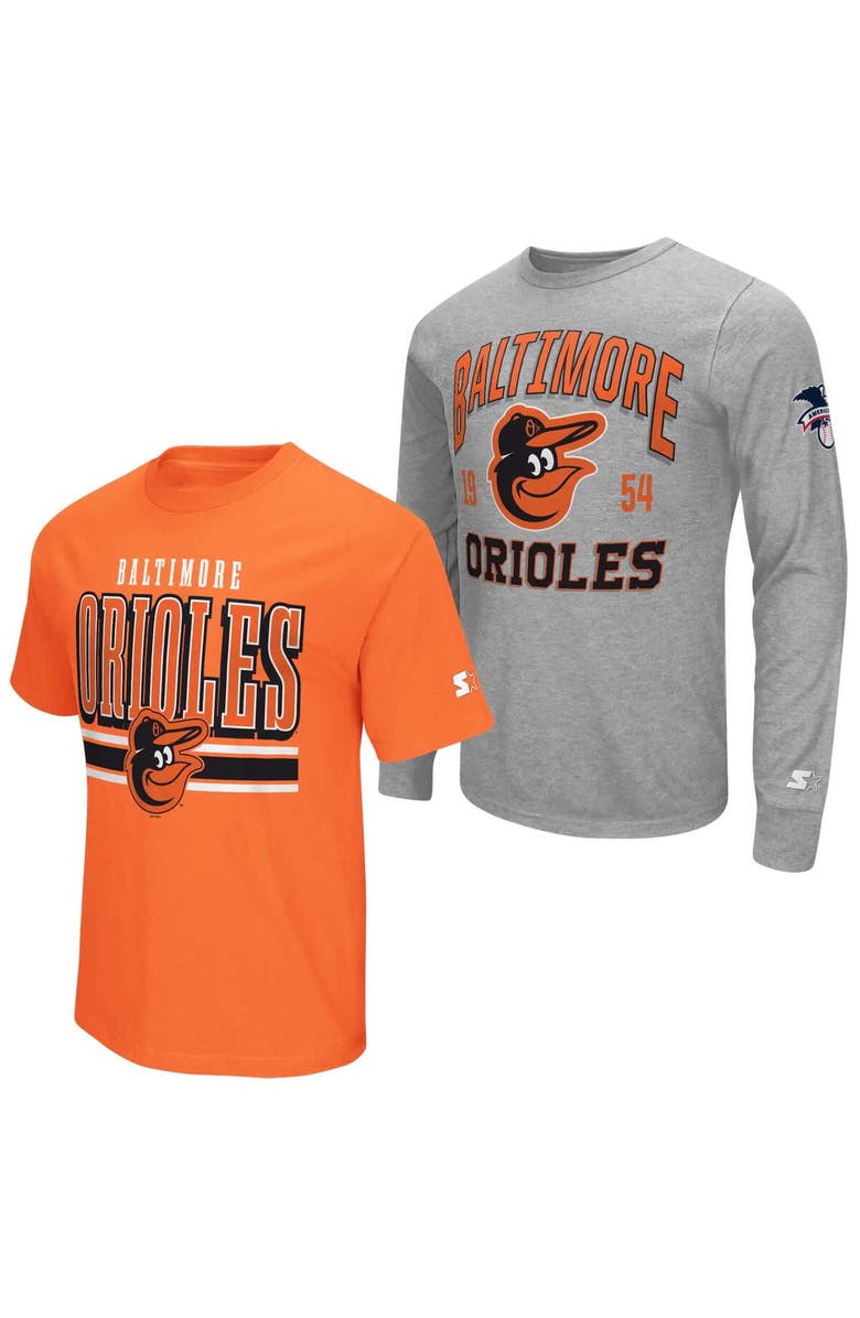 STARTER Men's Starter  Heather Gray/Orange Baltimore Orioles Two-Pack Long Sleeve & Short Sleeve T-Shirt Set, Main, color, Orange