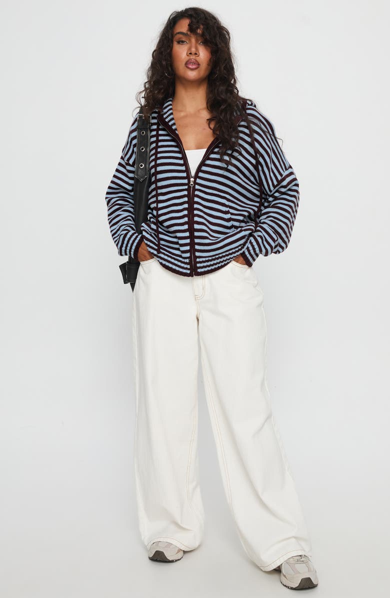 Princess Polly Brienna Oversize Stripe Zip Hoodie, Alternate, color, Red Stripe