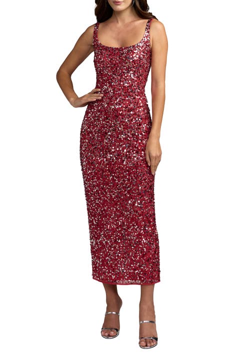 Sleeveless Scoop Neck Sequin Ankle Dress