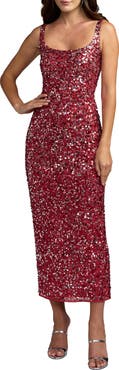 Mac Duggal Sleeveless Scoop Neck Sequin Ankle Dress