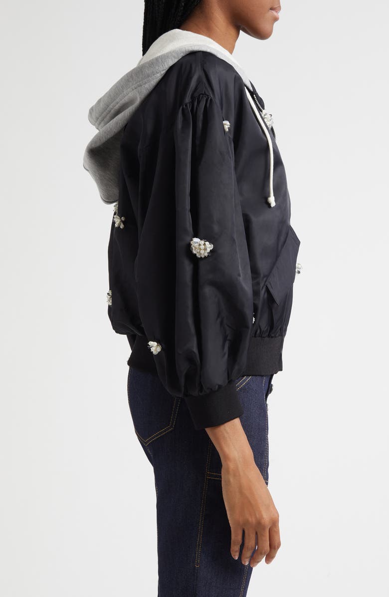Cinq à Sept Ollie Rhinestone Detail Hooded Jacket, Alternate, color, Black/ Pearl