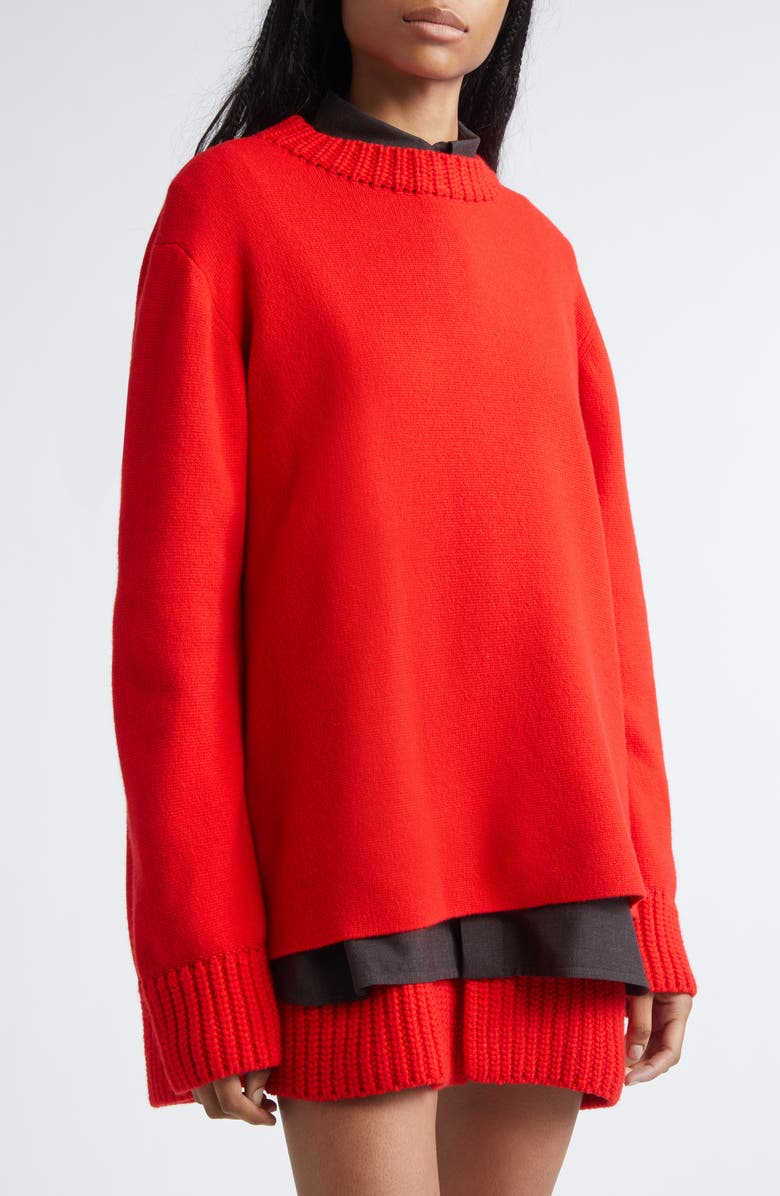 Sacai Mixed Media Long Sleeve Wool Suiting & Knit Sweater Dress, Alternate, color, Red/ Brown