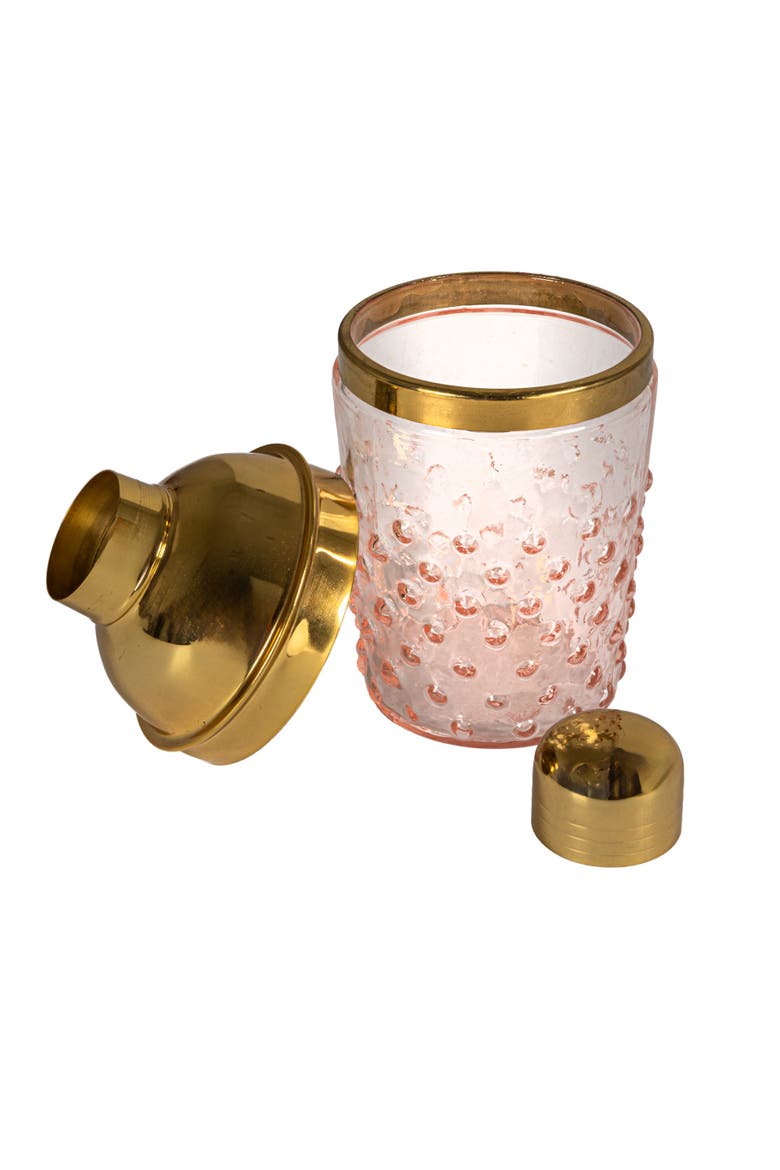 Hand-Blown Glass and Stainless Steel Hobnail Cocktail Shaker, Pink and Gold, Alternate, color, Pink