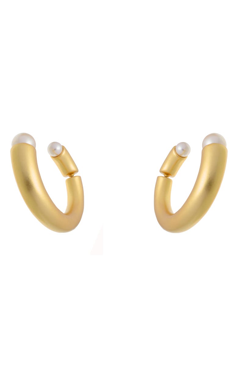 Reiss Anais Curve Faux Pearl Front/Back Hoop Earrings, Main, color, Gold Tone / Pearl