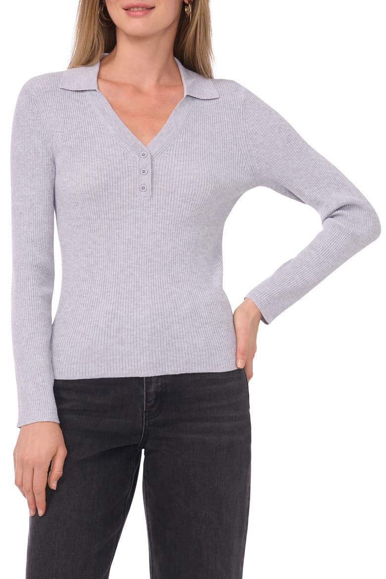 Ribbed Polo Sweater, Main, color, LIGHT HEATHER GREY